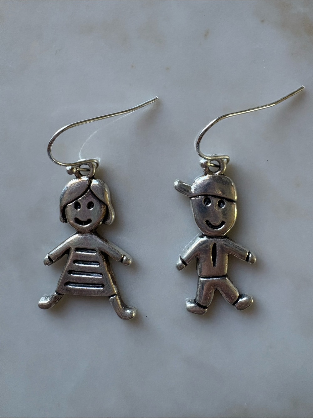 Silver Child Figures Dangle Earrings - Kids Toys Accessory